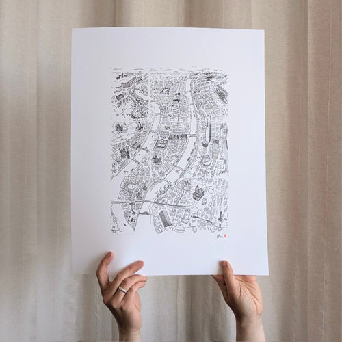 Linogravure 9 arrondissements de Lyon