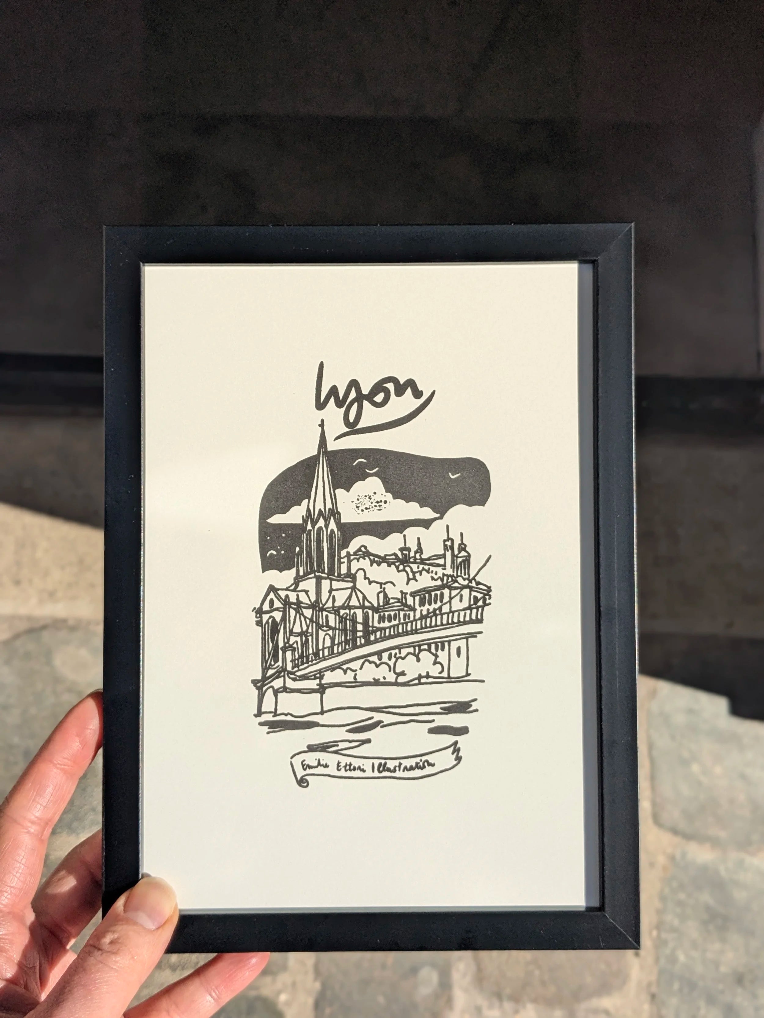 Petite Linogravure “ Lyon ”, encre noire