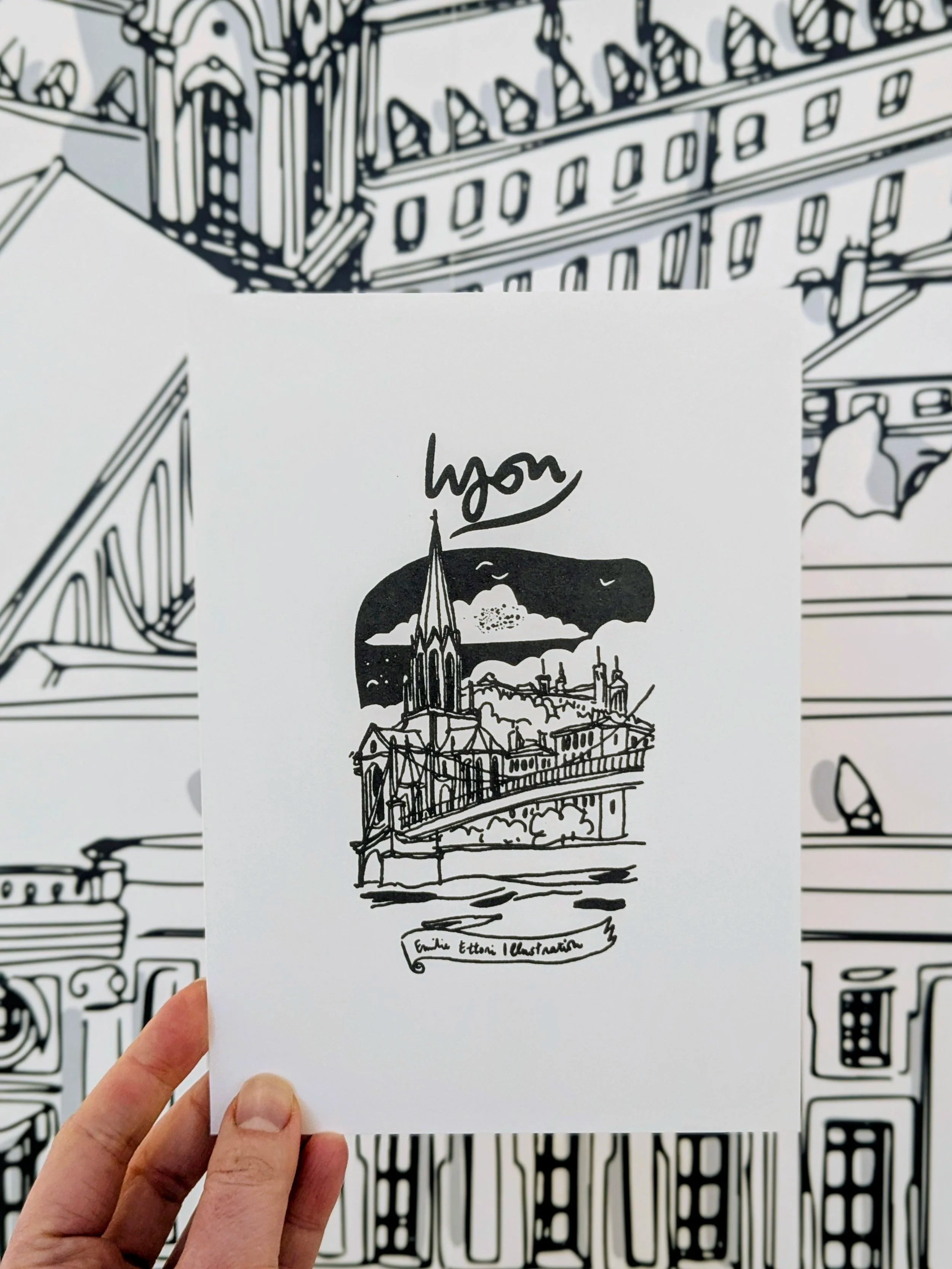 Petite Linogravure “ Lyon ”, encre noire